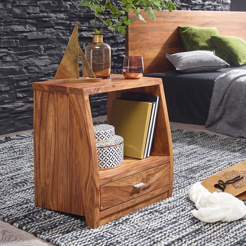 Solid Wood Slant Bedside with Drawer