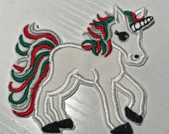 Weihnachten Einhorn, Aufbügler, Stoff Aufnäher, Einhorn Bestickter Aufnäher, Weißes Einhorn, Weihnachtsgeschenk, Urlaubseinhorn Aufnäher