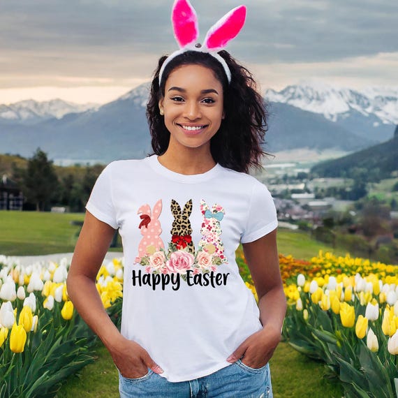 Happy Easter Bunny Shirt | Floral Easter Tee | Cute Bunny Graphic Shirt | Spring Easter Shirt | Easter Sweatshirt Hoodie | Women’s Top