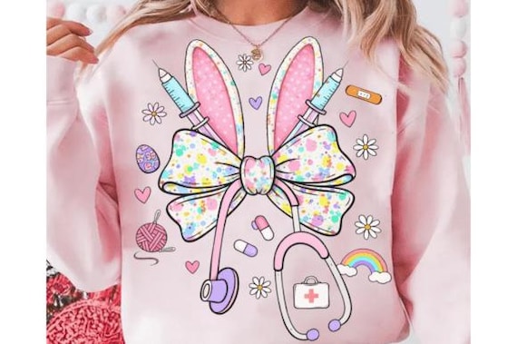 Cute Easter Nurse Shirt | Bunny Nurse Bow Shirt | Coquette Nurse Easter Tee | Stethoscope Bunny Shirt | Nurse Sweatshirt Hoodie | Nurse Gift