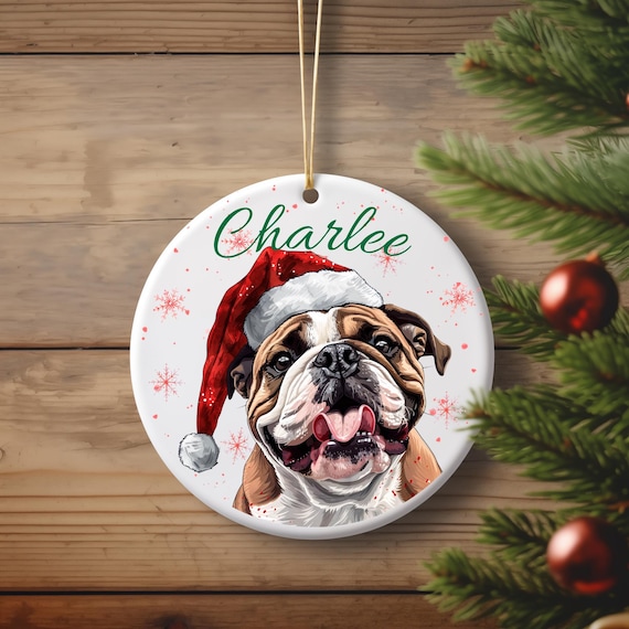 Personalized Pet Dog Christmas Ornament - Custom Name & Santa Hat Design