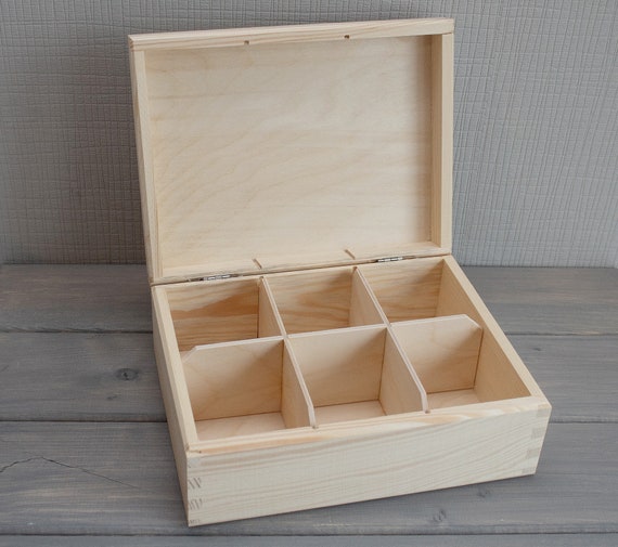 Unfinished Wooden Tea Box 6 compartments tea box Unpainted Etsy