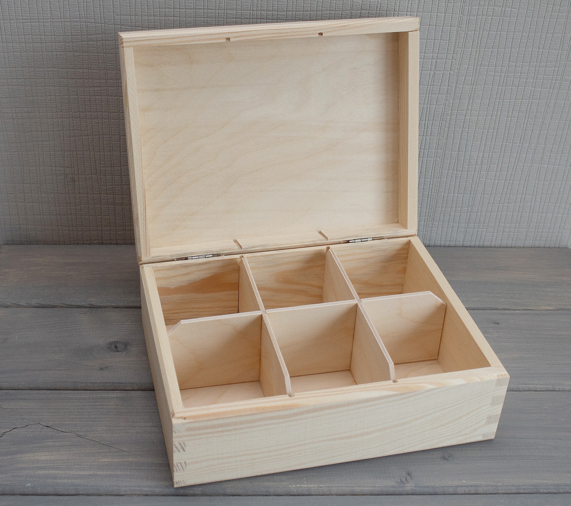 Unfinished Wooden Tea Box 6 compartments tea box Unpainted Etsy