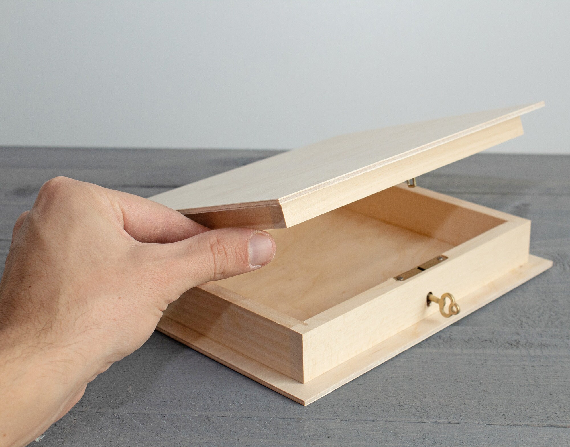 Wooden Box Book With a Key Unfinished Wood Box Wooden Blank Etsy
