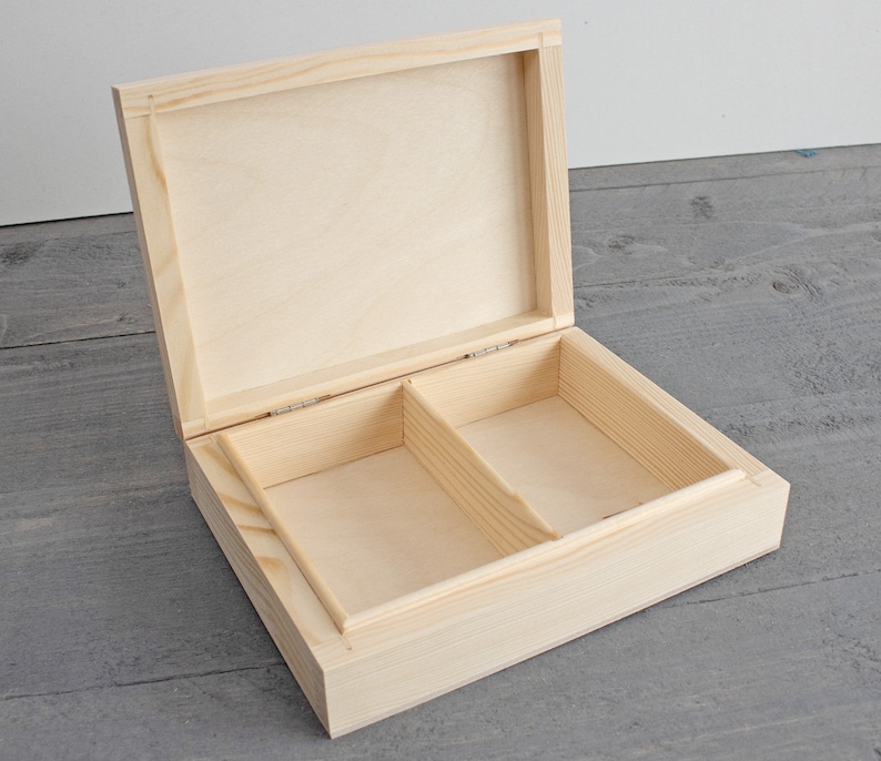 Small Unfinished Wooden Box With 2 Compartments Unpainted Etsy