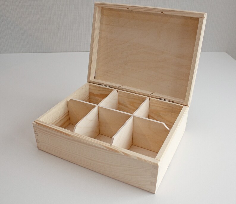 Unfinished Wooden Tea Box 6 Compartments Tea Box Unpainted Etsy