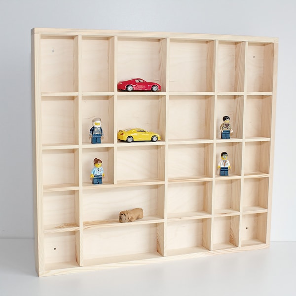 Large Wooden Display, Unfinished 28 Compartments Wood Shelf, Collection Keepsake Case, Trinket Shelf, Wooden Storage Box