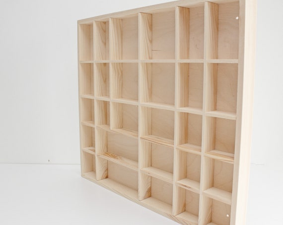 Shadow Box Unfinished Wooden Display With 28 Compartments