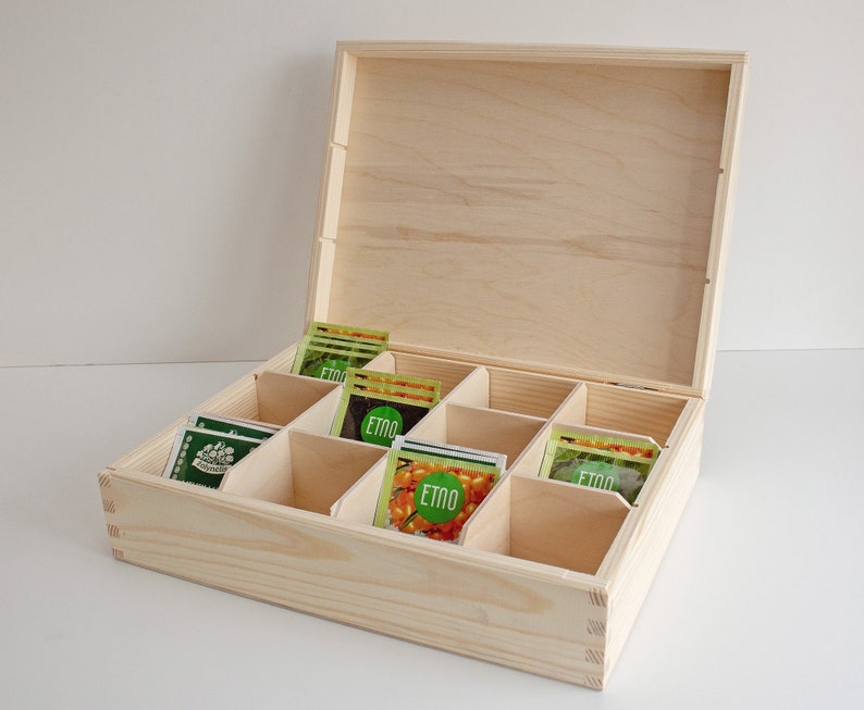 12 Compartments Tea Box Unfinished Wooden Tea Box Unpainted Etsy