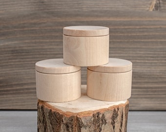 3 boîtes en bois 5 x 4 cm, petite boîte ronde pour bagues en bois, boîte en bois brut, boîte en bois à bijoux, boîte pour alliances, serviettage