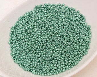 20g 9/0 Mint Green Opaque Lustered, Czech Glass Seed Beads, Preciosa Ornela, Green Beads 16756-9, Size 9, DIY jewelry, KR288