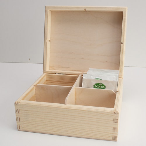 Tea Bags Wooden Box. Unfinished Wood Tea Box. 3 Compartments. Etsy