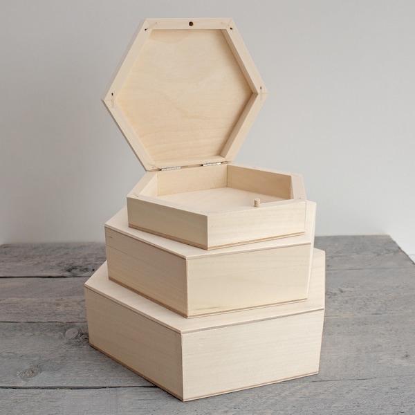 Hexagon Wooden Box, Unfinished Wood Box, Wedding Keepsake Box, Unpainted Wood Box, Wooden Storage Box