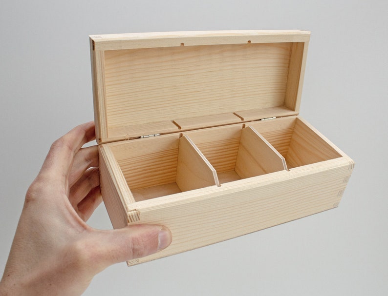 3 Compartments Tea Box Unfinished Wood Tea Box Unpainted Etsy UK