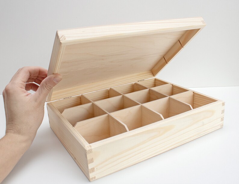 12 Compartments Tea Box Unfinished Wooden Tea Box Unpainted Etsy