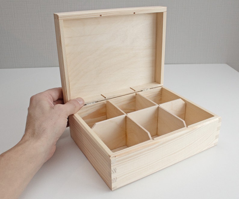 Unfinished Wooden Tea Box 6 compartments tea box Unpainted Etsy