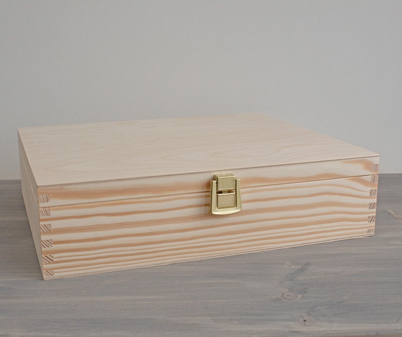 Buy Large Wooden Box With a Latch, Unfinished Wood Box, Wooden Storage ...