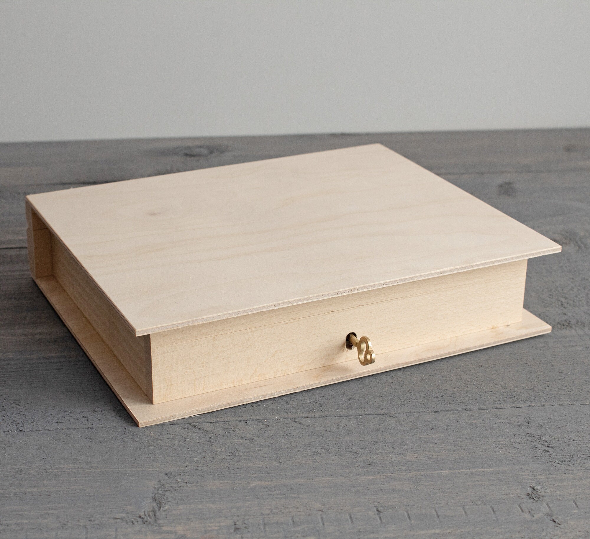 Wooden Box Book With a Key Unfinished Wood Box Wooden Blank Etsy