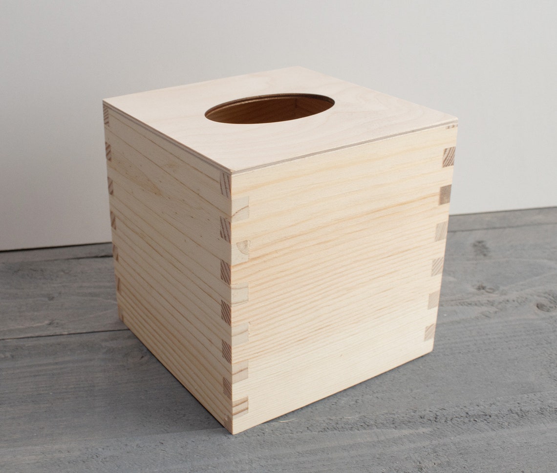 Square Wooden Tissue Box Unfinished Wood Box Unpainted Etsy
