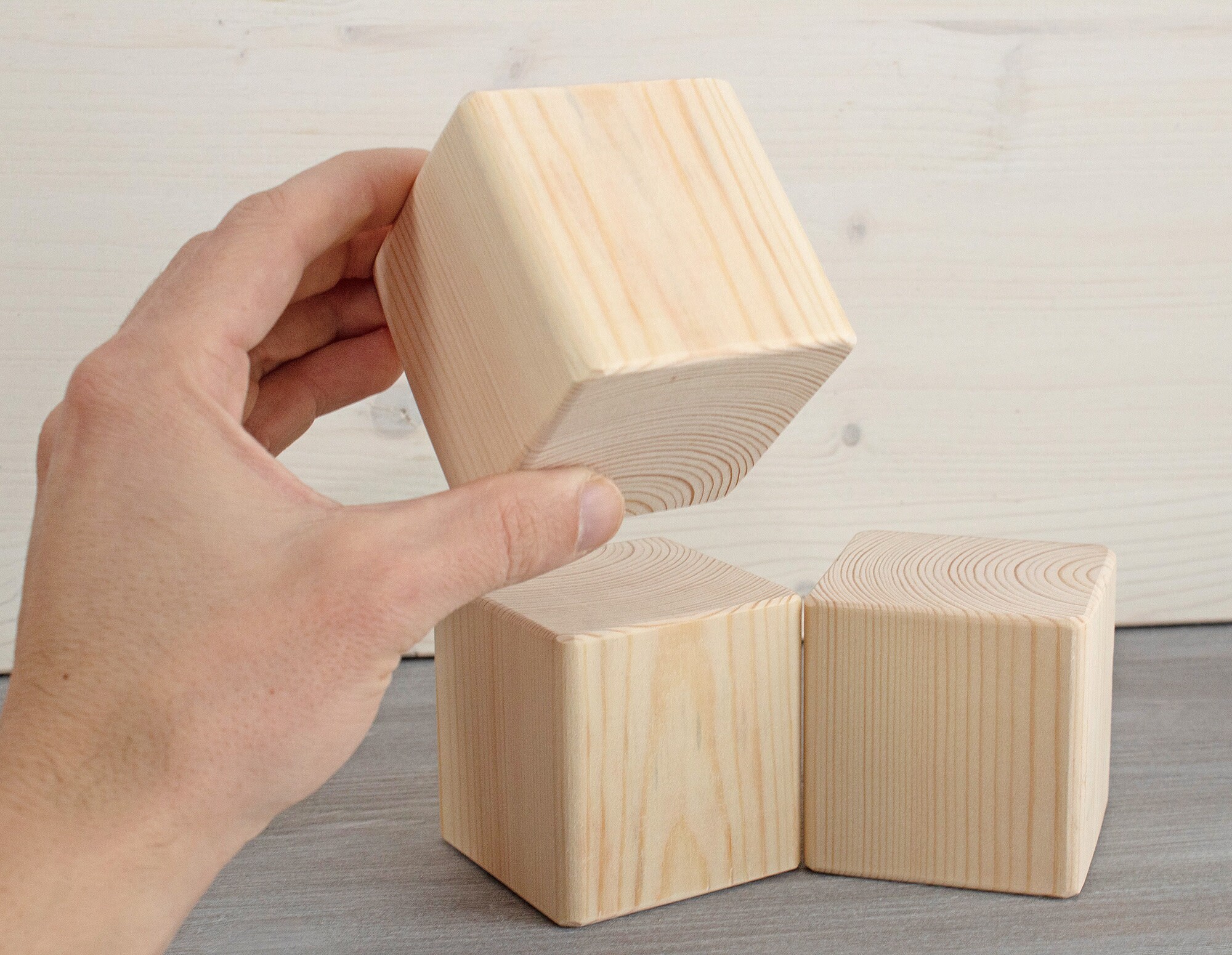 3pcs. Big 7cm Wooden Blocks Unfinished Wood Cube Natural Etsy