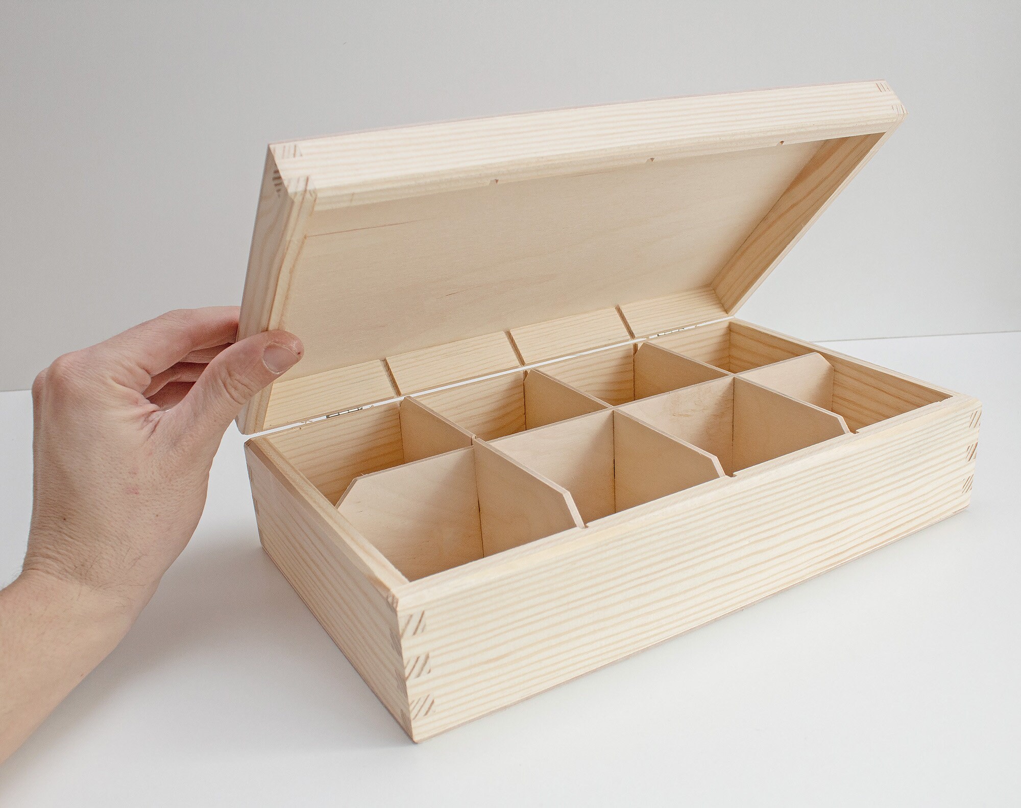 Unfinished Wooden Tea Box 8 Compartments Box Unpainted Wood Etsy
