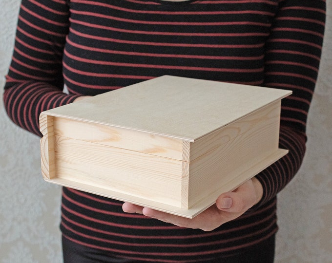 Big Wooden Box Book, Unfinished Wood Box, Wooden Blank Box, Unpainted