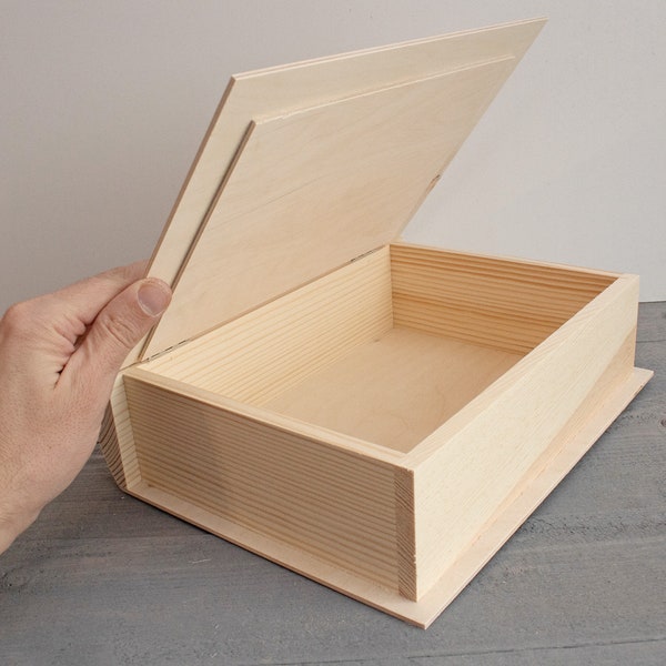 Großes Holzkästchen Buch, Unfertige Holzbox, Holz blanko Box, Unlackierte Box, Aufbewahrungsbox, Buchbox Aufbewahrung, Buchbox Dekor