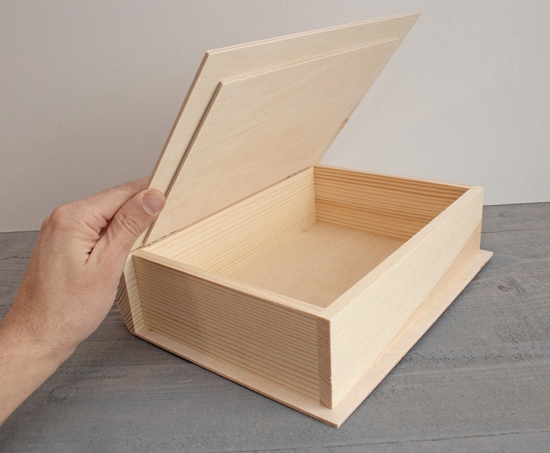 Large Wooden Box Book Unfinished Wood Box Wooden Blank Box Etsy Canada