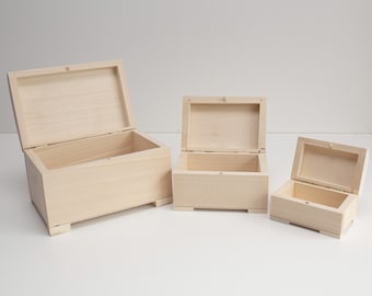 デコパージュ用未完成木箱、金属留め具付きクラフト収納チェスト、DIY
