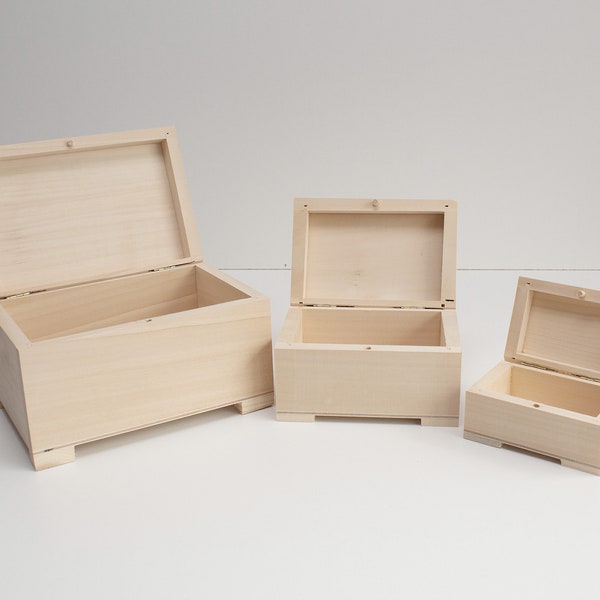 Holztruhe, Unfertige Holzbox, Schmuckbox, Unlackierte Dekobox, Aufbewahrungsbox, Schachtel zur Dekoration