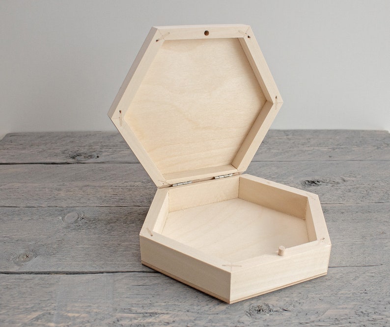 Hexagon Wooden Box Unfinished Wood Box Wedding Keepsake Box Etsy