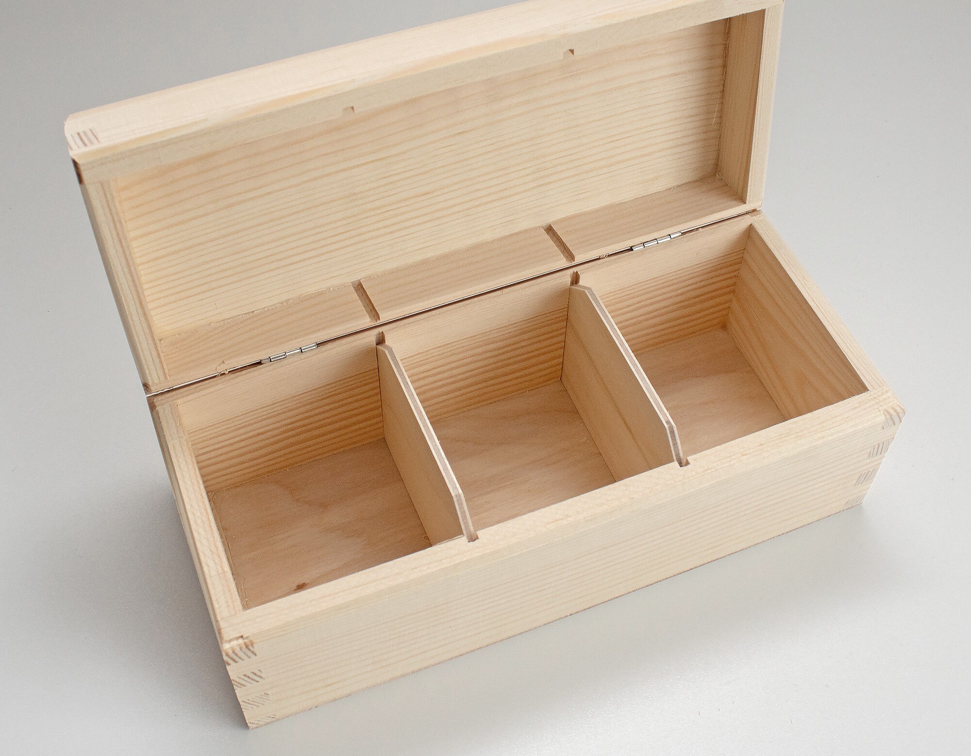 3 Compartments Tea Box Unfinished Wood Tea Box Unpainted Etsy UK