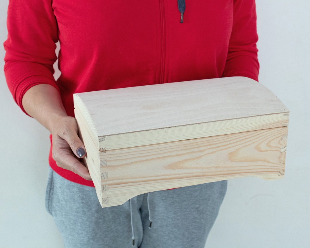 Unfinished Wooden Chest Box, Natural Unpainted Wood Chest, Jewelry Box