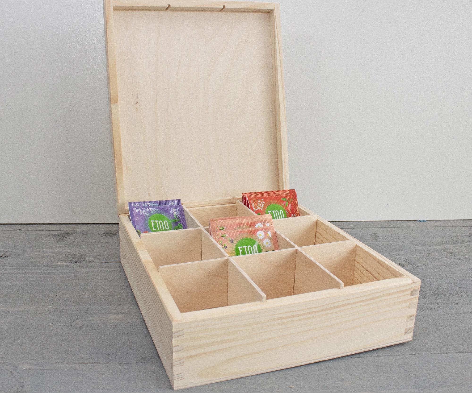 Wooden Tea Box 9 Compartments Unfinished Wood Tea Box Etsy