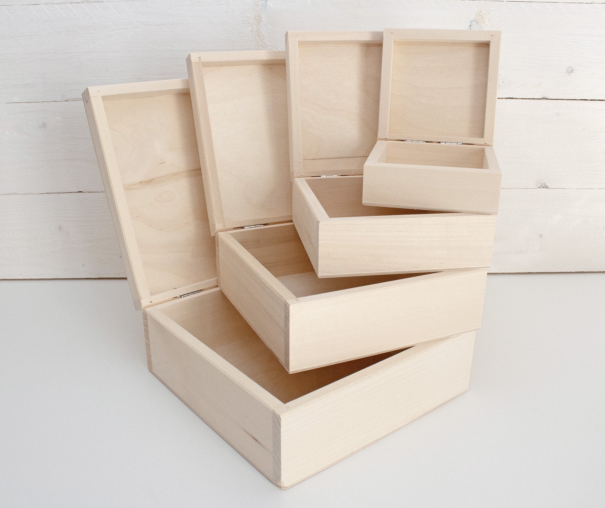 1x Or 3x  Plain Wood Wooden Square Hinged Storage Boxes Craft Gift Box 