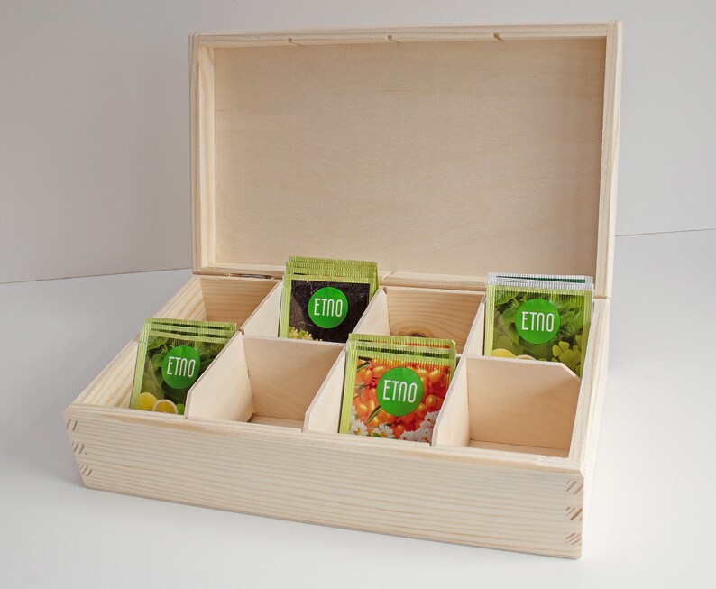 Unfinished Wooden Tea Box 8 compartments box Unpainted Wood Etsy