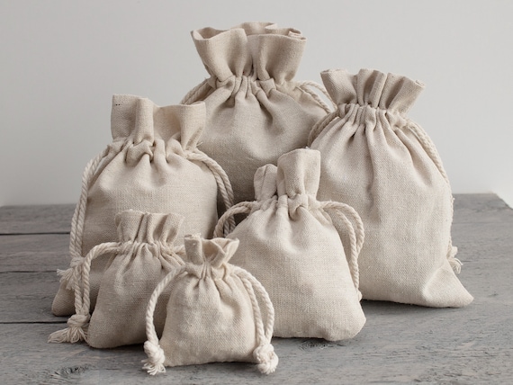 10pcs. Natural Linen Bags, Jewelry Drawstring Bags, Linen Gift Bags,  Wedding Bags, Gift Pouches 