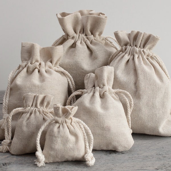 10pcs. Natural Linen Bags, Jewelry Drawstring Bags, Linen Gift Bags, Wedding Bags, Gift Pouches