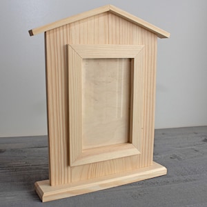 Wooden Picture Frame - House, Wood Photo Frame, Unfinished Wood Frame, Blank Frame, Decoupage