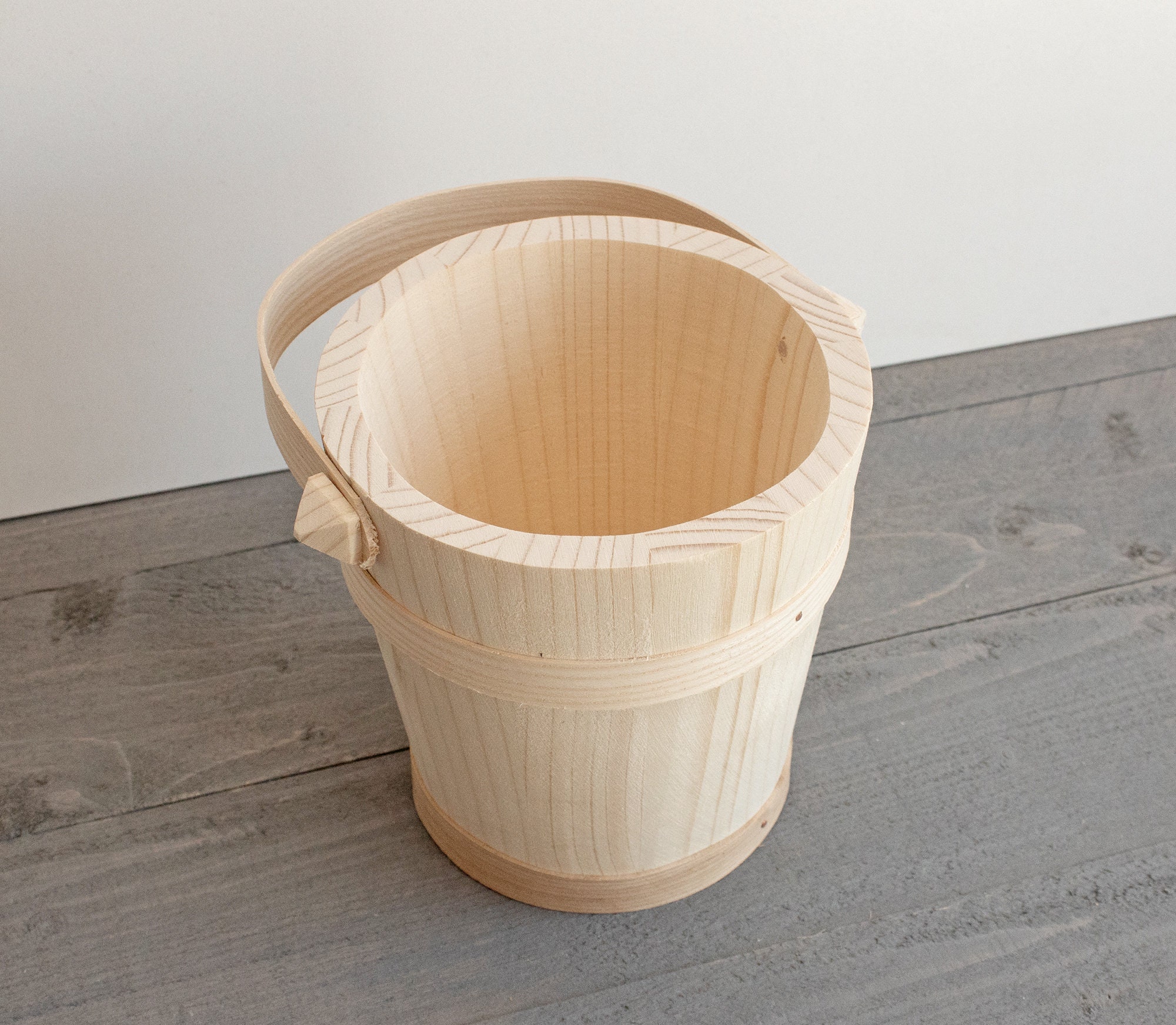 Small Wooden Bucket With A Handle 53 135cm Etsy