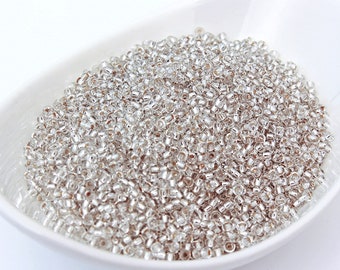 20g 8/0 Crystal Silver Lined, Czech Glass Seed Beads, Preciosa Ornela, Clear Beads 78102-8, Taille 8, bijoux diy, KR233