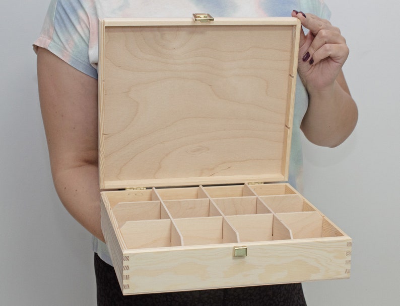 12 Compartments Tea Box With a Latch Unfinished Wooden Tea Etsy