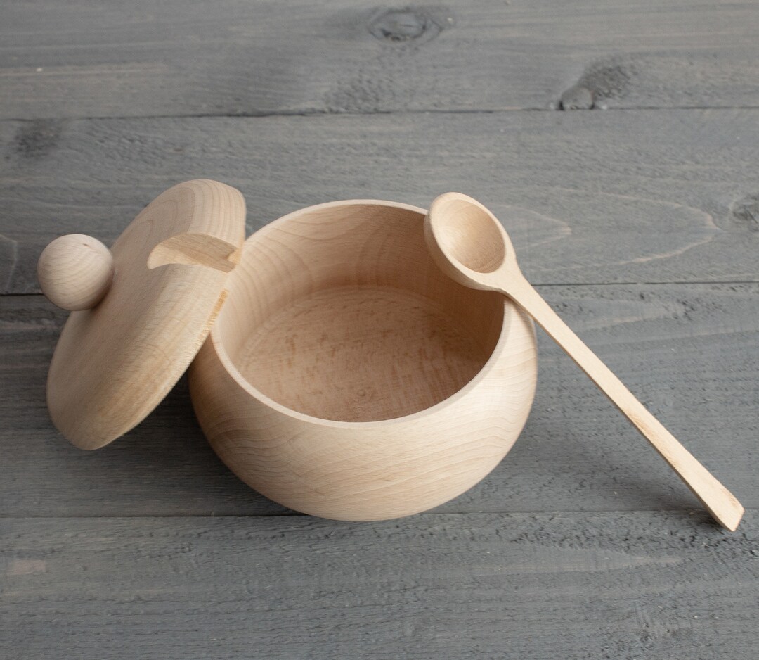 Wooden Bowl With Lid and Spoon, 12cm 4,7, Unfinished Wood Bowl, Wooden