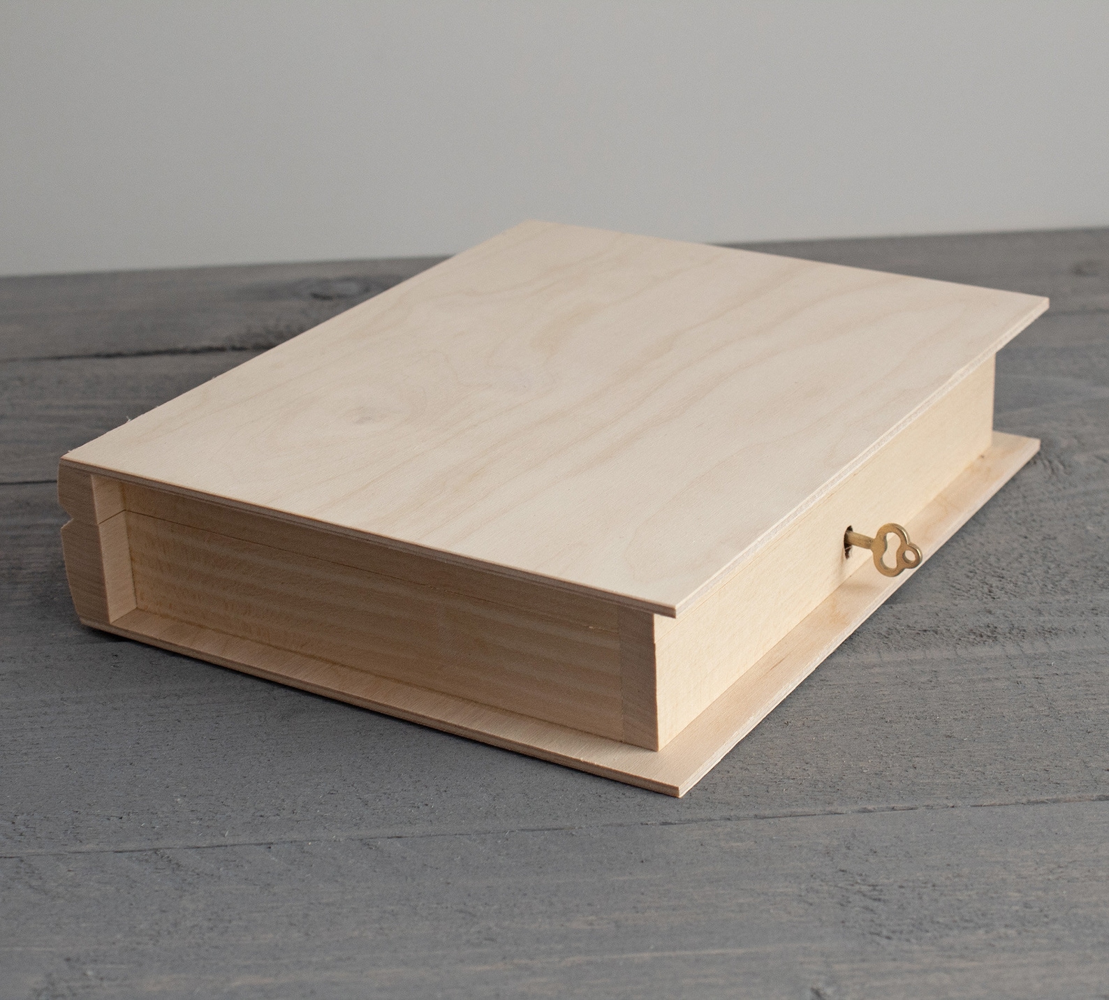 Wooden Box Book With a Key Unfinished Wood Box Wooden Blank Etsy