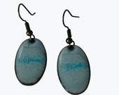 Oval copper and enamel earrings in grey and teal
