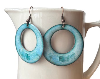 Light blue hoop earrings with crushed enamel