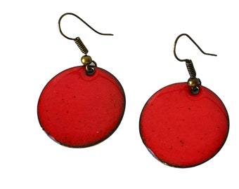 Scarlet red copper and enamel earrings