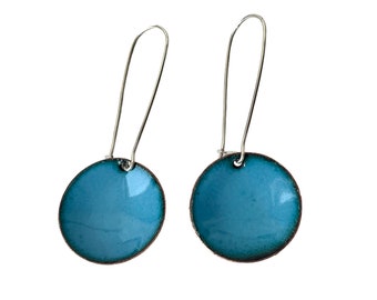 Concave blue enamel and copper earrings