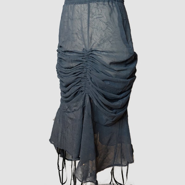 one of one sheer crushed chiffon ‘SKELETON‘ ruffled ruched asymmetrical skirt