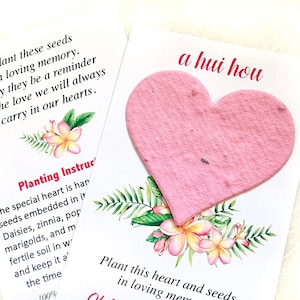 Cartes commémoratives hawaïennes personnalisées A Hui Hou avec coeur en papier graine de fleur - Plumeria Until We Meet Agin